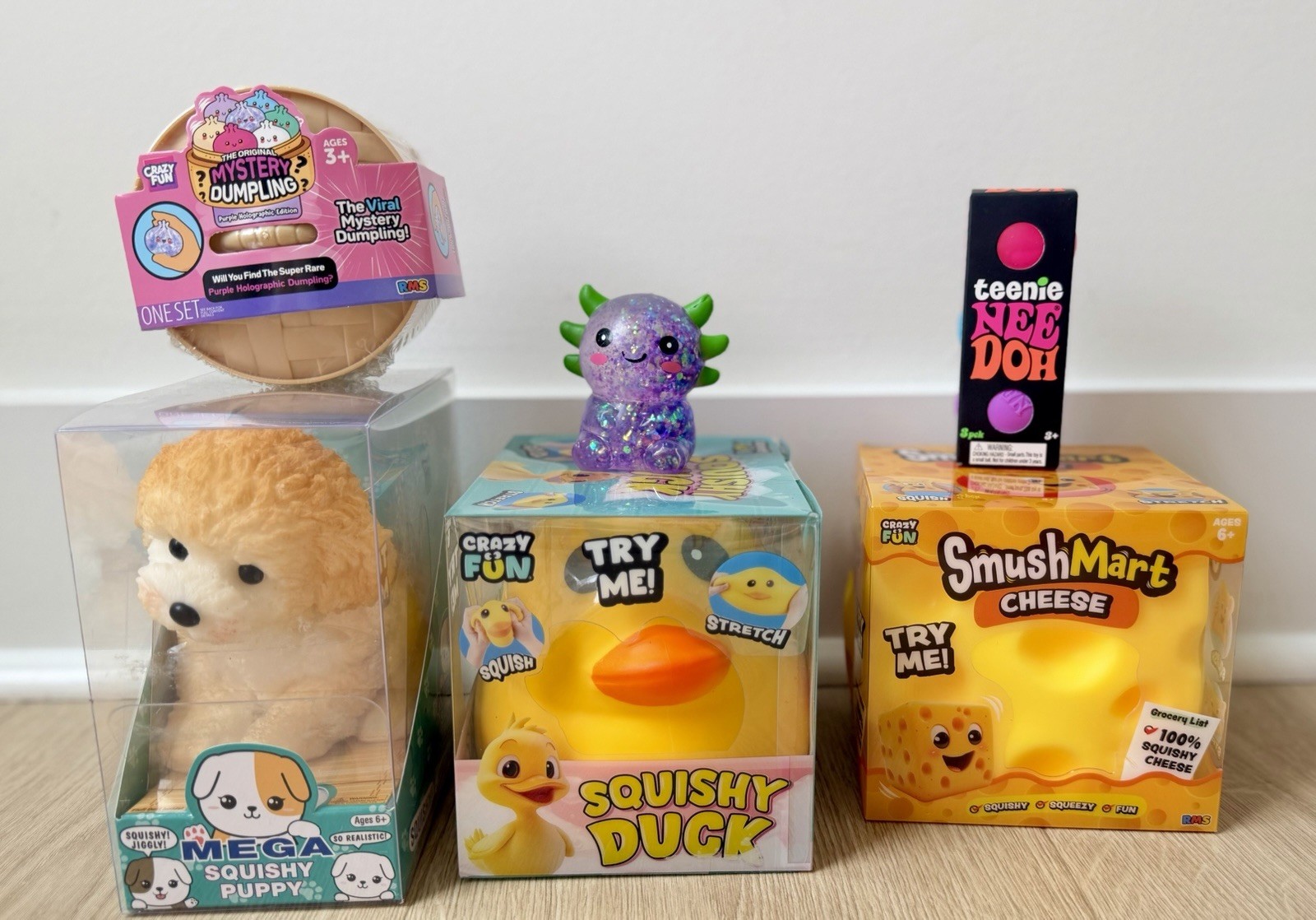 Crazy Fun Dumpling Squishes LOT OF 6 Duck Teenie Needoh Cheese Axolotil Puppy