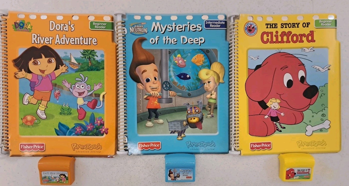 Lot Of 3 Fisher-Price Power Touch Learning System Cartridges & Spiral Books