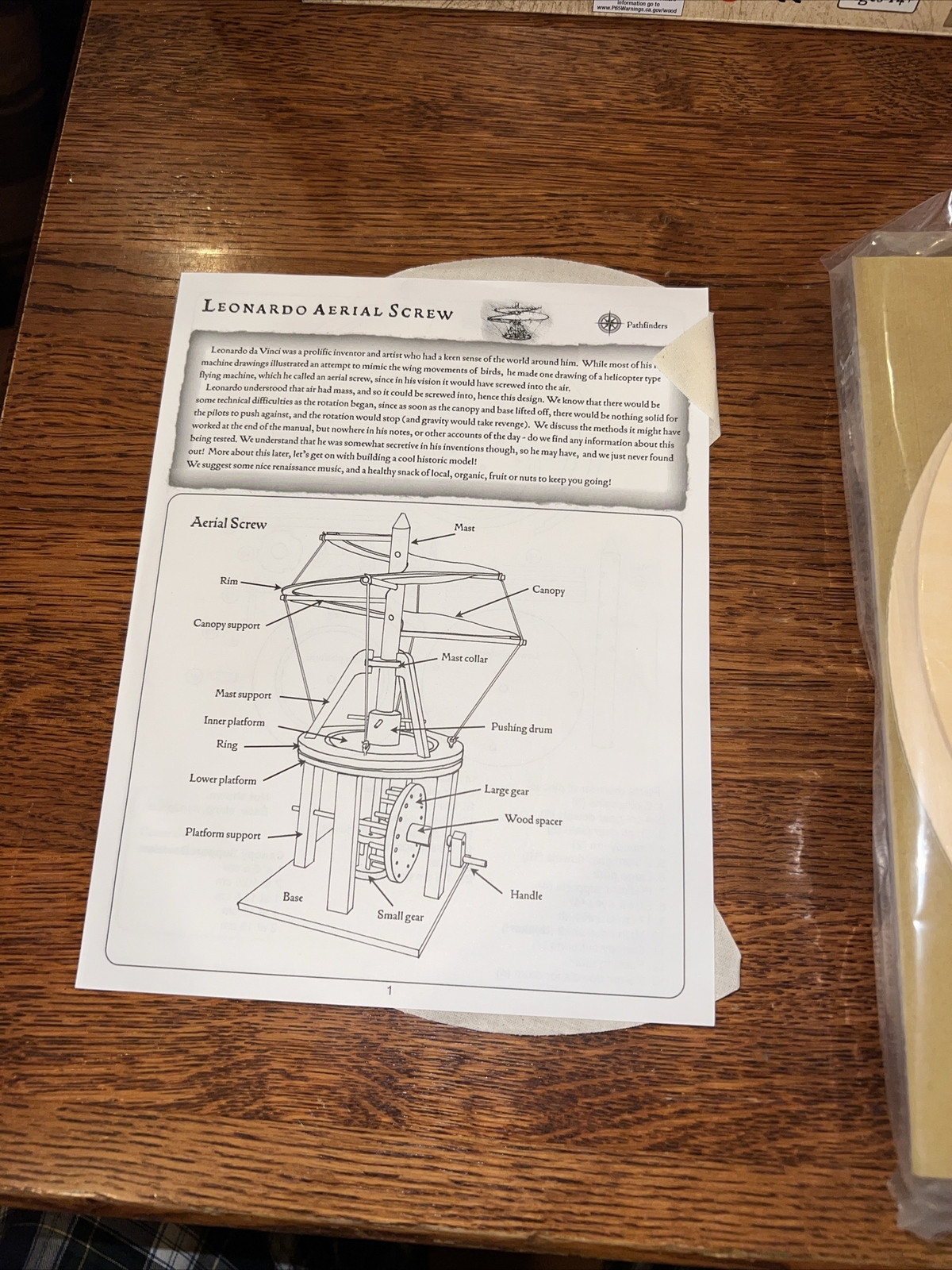Leonardo da Vinci Helicopter, Model Kit Arial Screw Kit to Build by Pathfinders