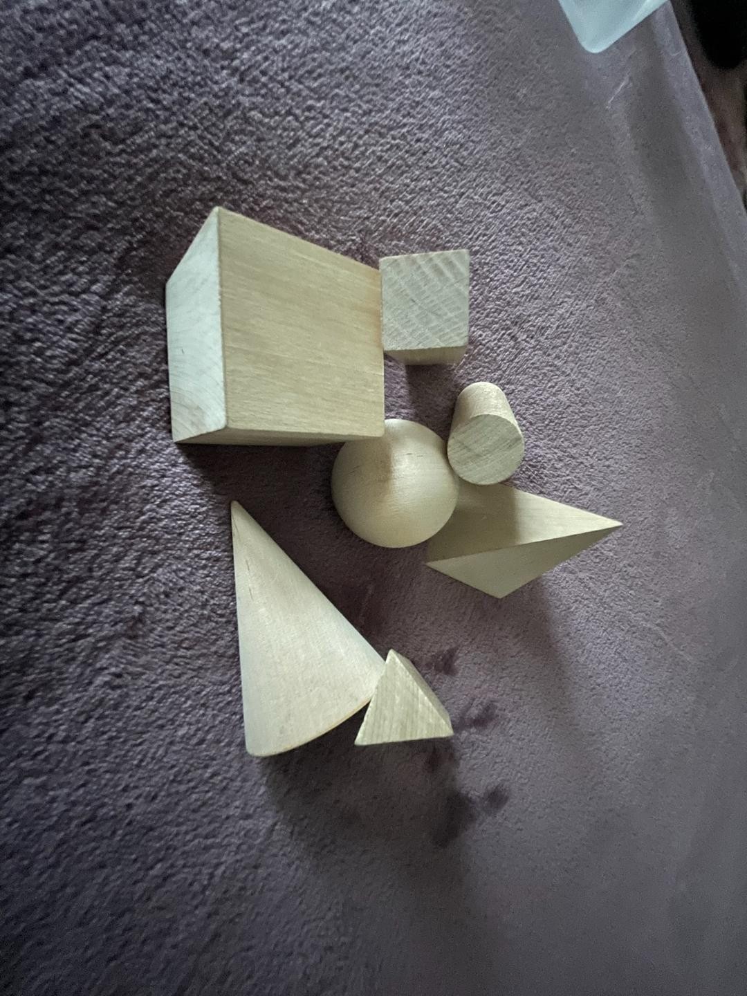 Wooden Geometry Solids (7 Pcs: Sphere, Cube, Cone, Pyramid, Cylinder, 2 Prisms)