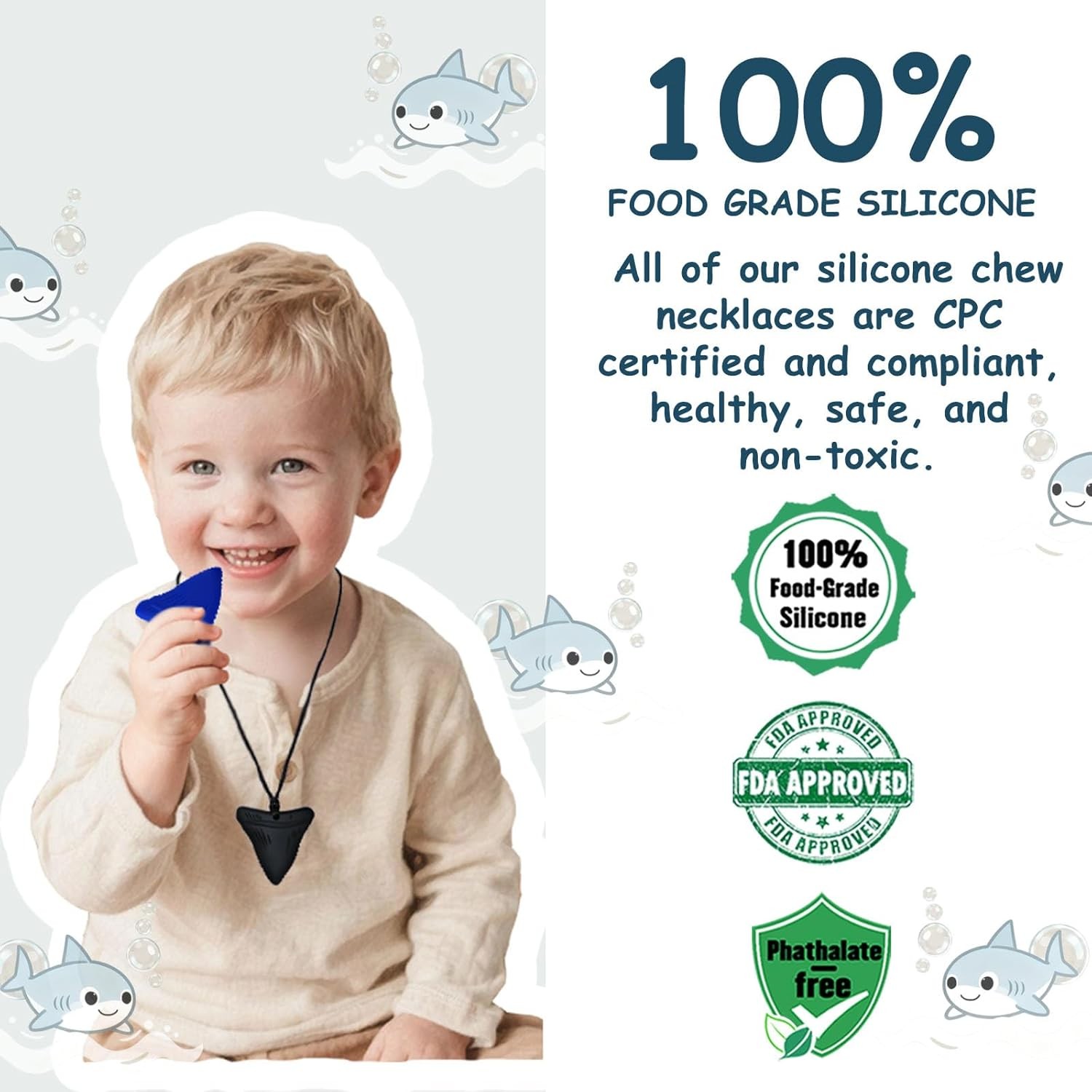 6PCS Chew Necklaces Sensory Toys Silicone Teething Autism ADHD Fidget for Kids A