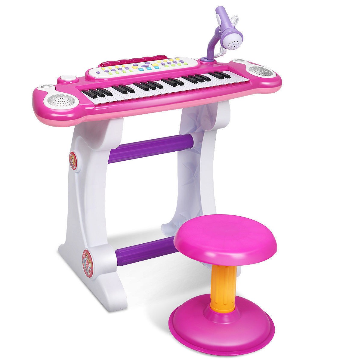 NEW Kids Electronic Keyboard 37 Key Piano Musical Toy w/ Microphone & Stool Pink