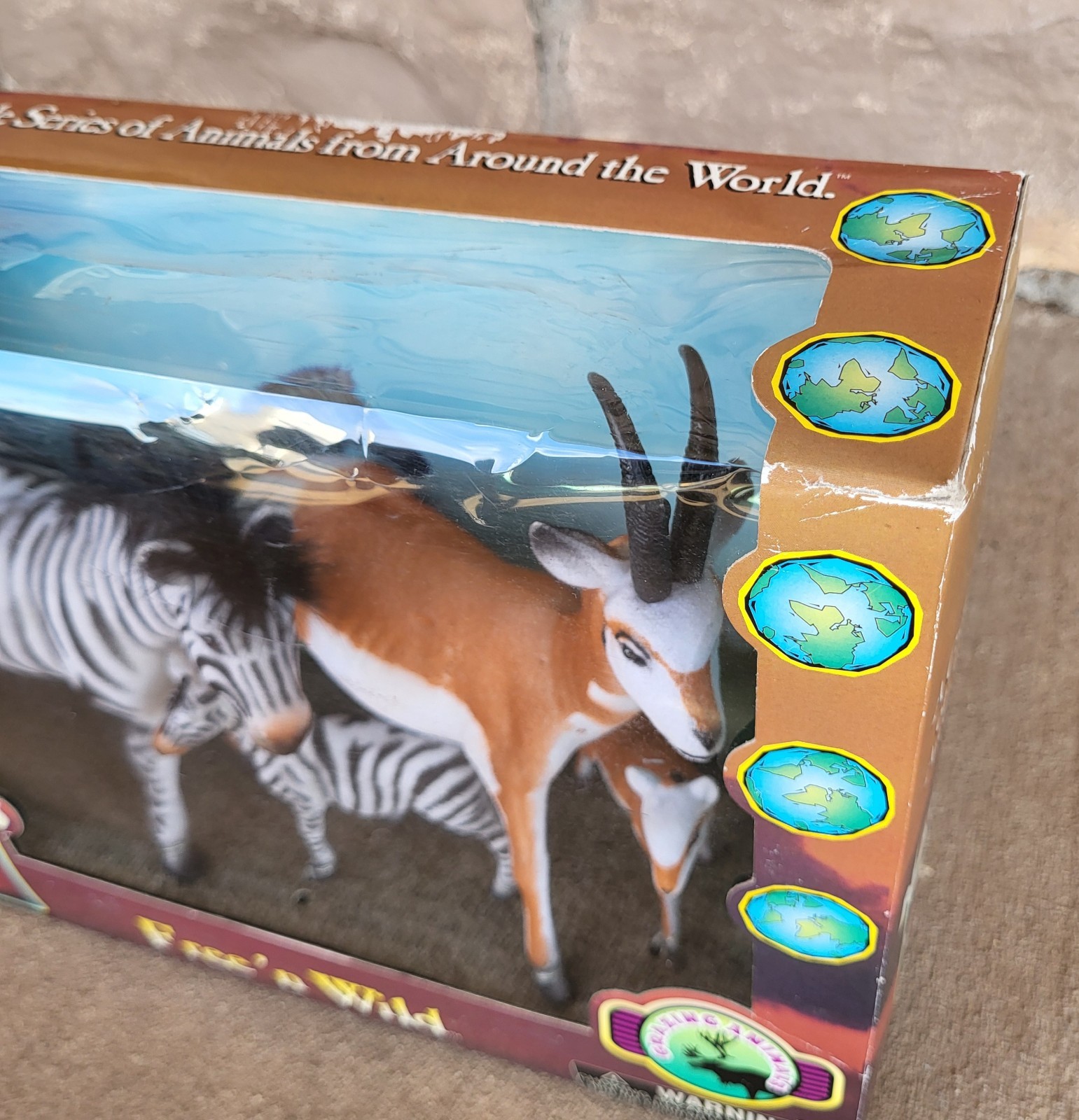 🦌NIB Totsy Nature’s Way Free ‘n Wild ZEBRA PRONGHORN Flocked Animal Figures VTG