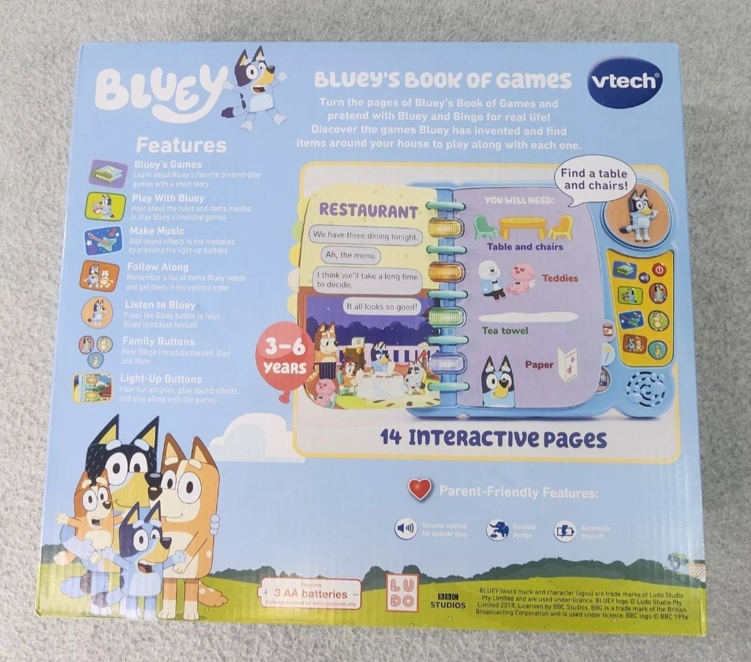 Blueys Book of Games Play Taxi, Hotel, Zoo, Claw Over 400+ Sound & Phrases Vtech