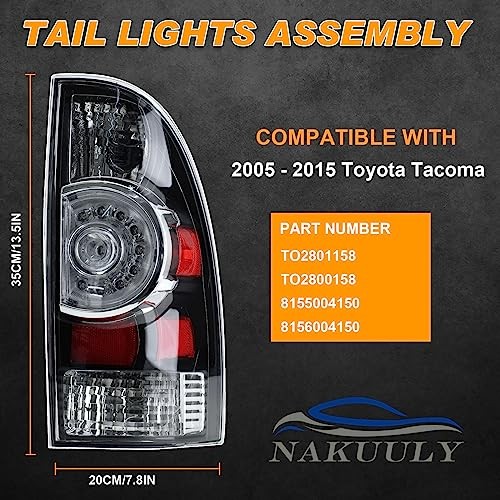 Tail Light Assembly Compatible With 2005-2015 Black Housing with Clear Lens