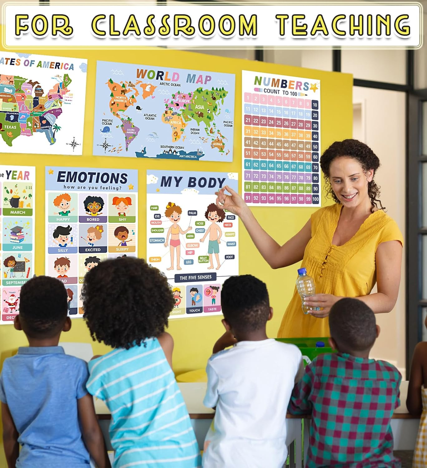 16 Educational Posters for Preschool & Kindergarten, Laminated Classroom Charts