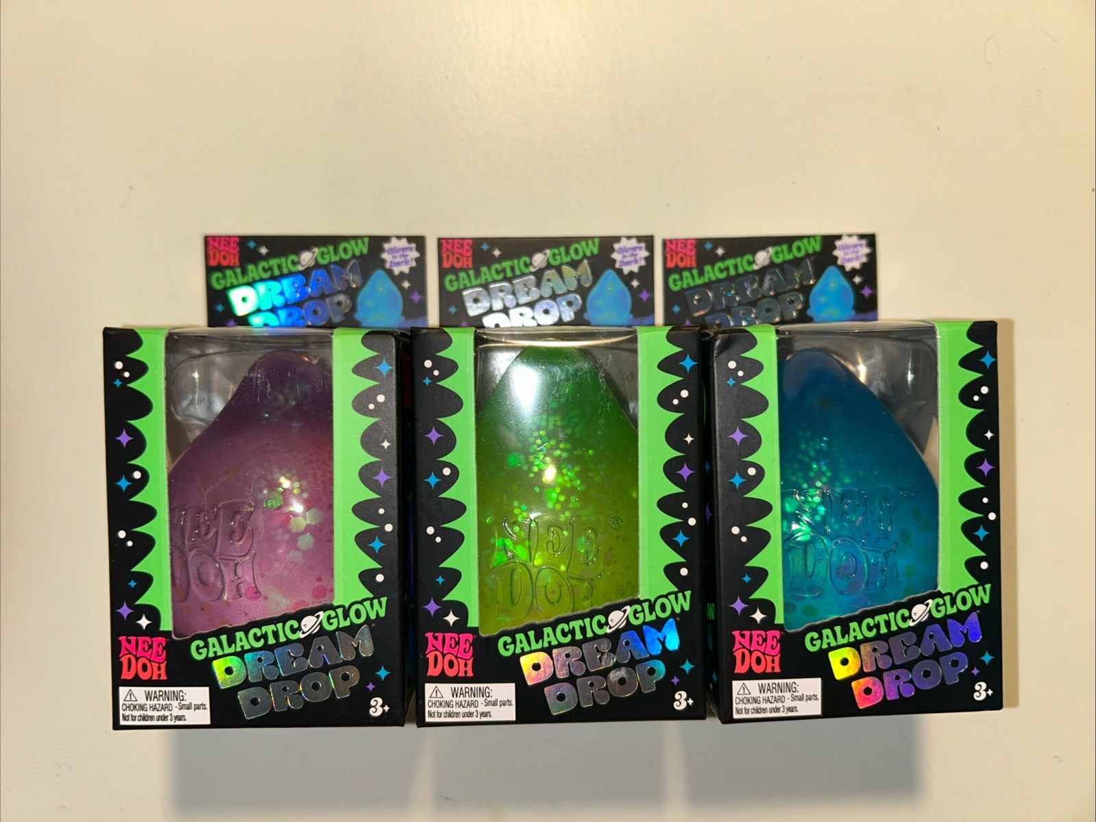 VIRAL NeeDoh GALACTIC GLOW Dream Drop Complete Set of 3 Green Blue Purple – RARE